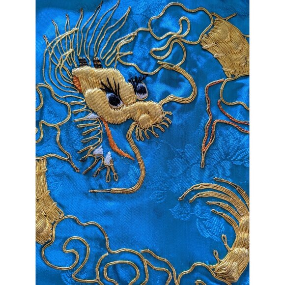 Vintage Traditional Chinese Pajama Set Laungewear Satin Turquoise Embroidery L - Picture 10 of 10